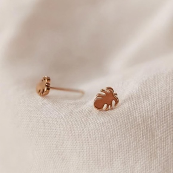 Stitch Fix Mimi & August Tiny Gold Minimalist Monstera Leaf Earrings - Picture 1 of 4